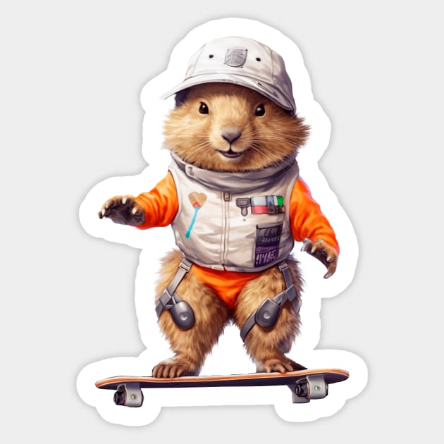 Marmot balancing on a skateboard Sticker by enyeniarts